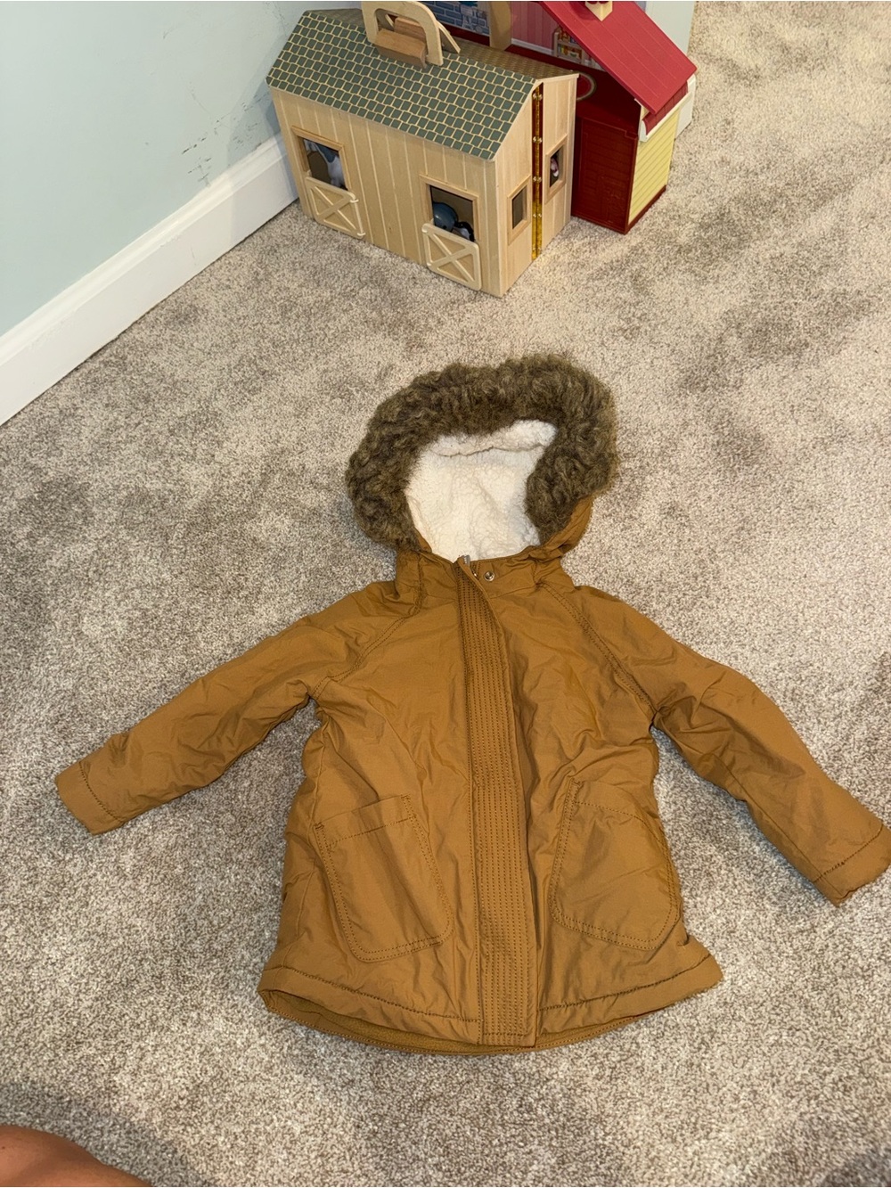 Old Navy Kids' Tan Hooded Puffer Coat with Faux-Fur Trim
